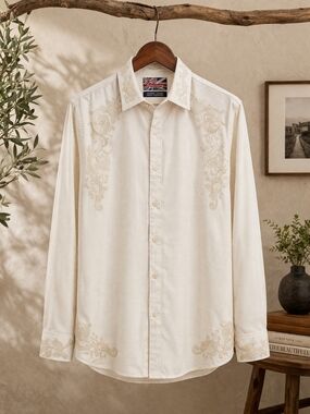 English Laundry XXL Ivory Embroidered Button Shirt Floral Luxury Dress